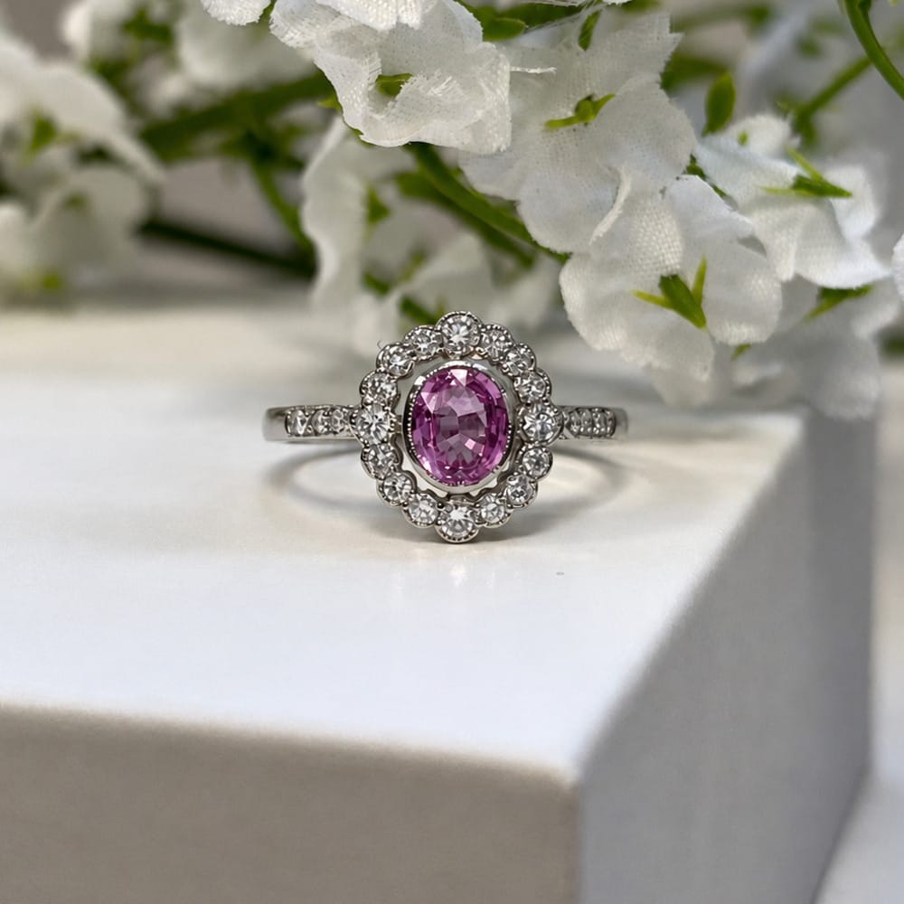 Pre-owned Pink Sapphire and Diamond Art Deco Ring