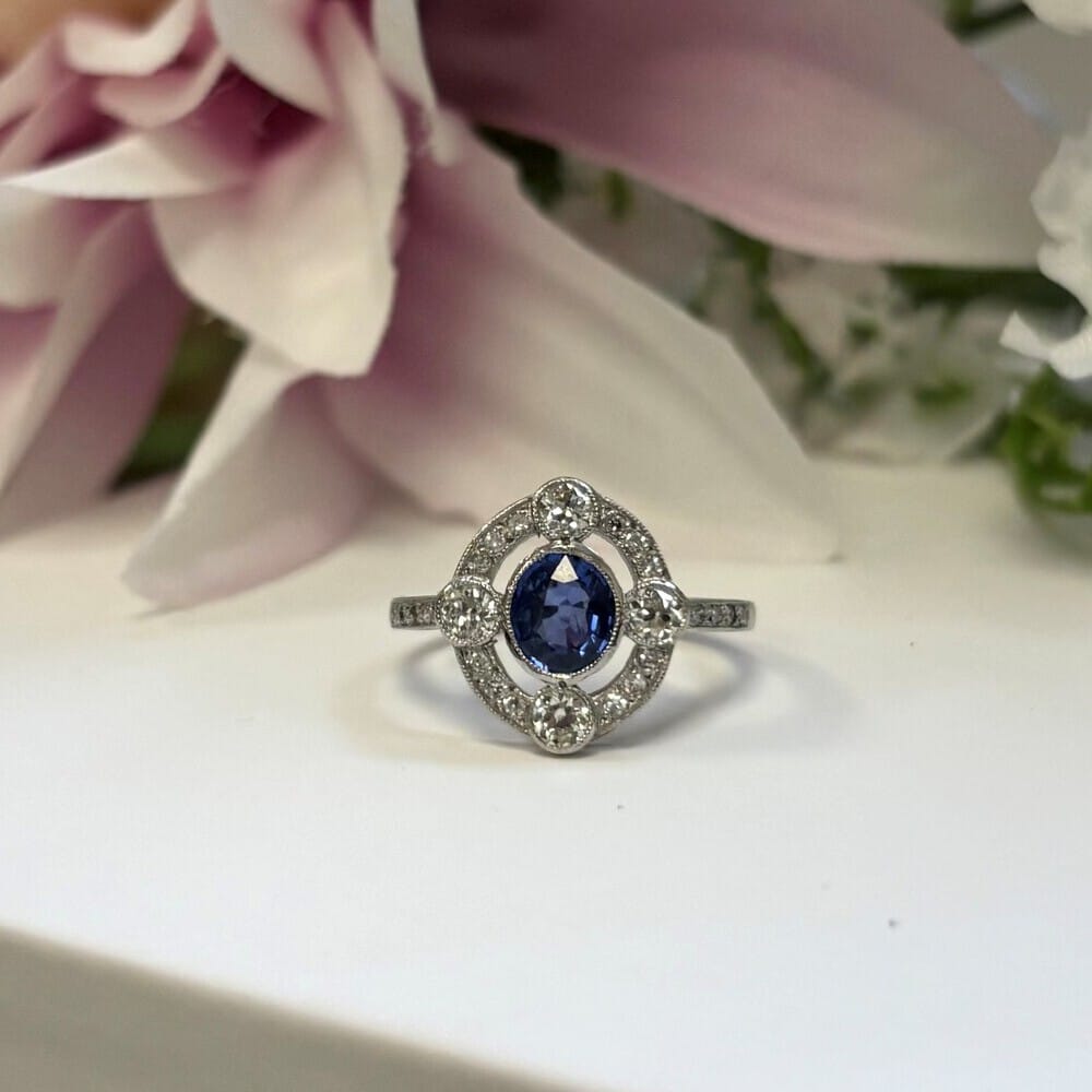 Pre-owned Sapphire and Diamond Art-Deco Ring