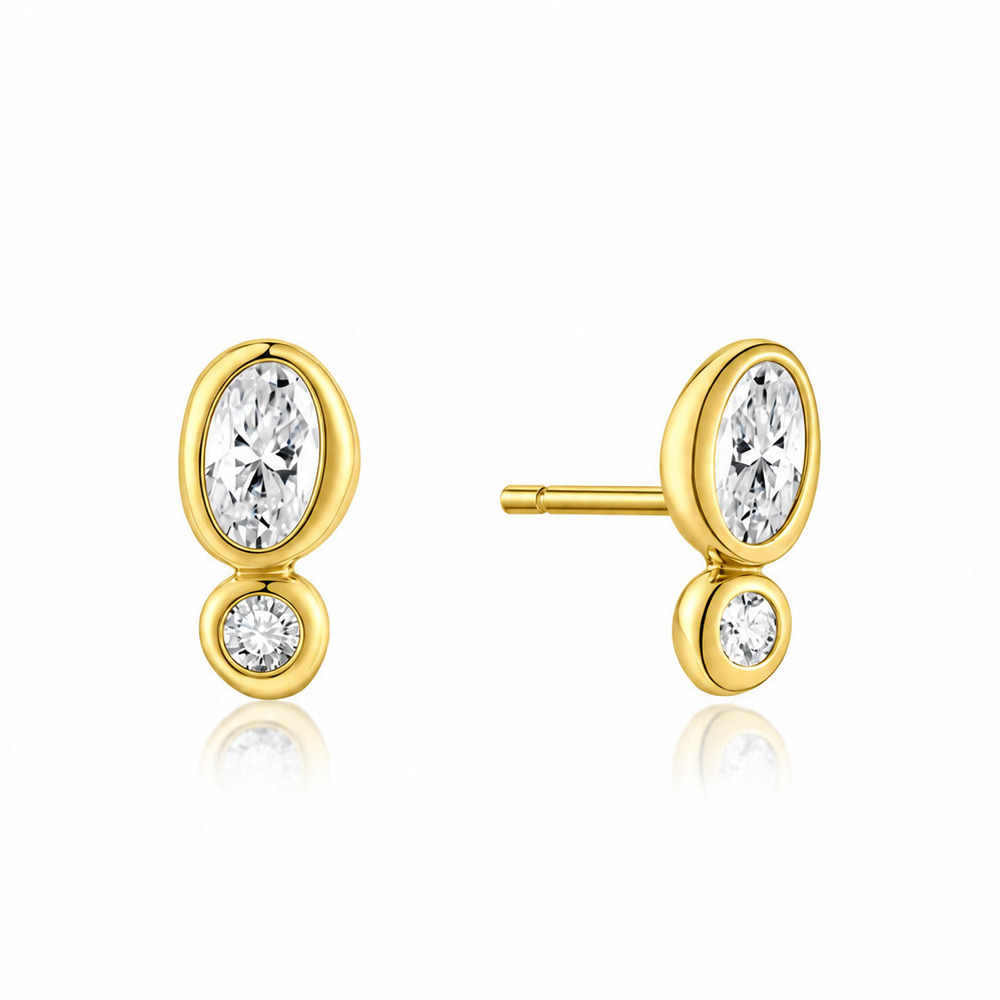 Gold Bezel Organic Pebble & Round Stud Earrings Ania Haie