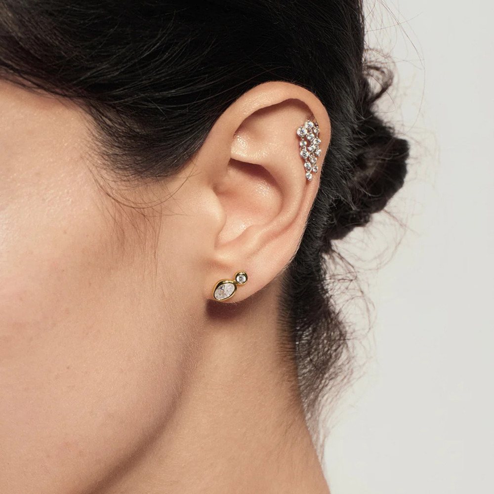 Gold Bezel Organic Pebble & Round Stud Earrings Ania Haie - Image 2