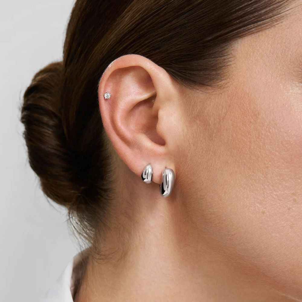 Silver Dome Stud Hoop Earrings Ania Haie - Image 2