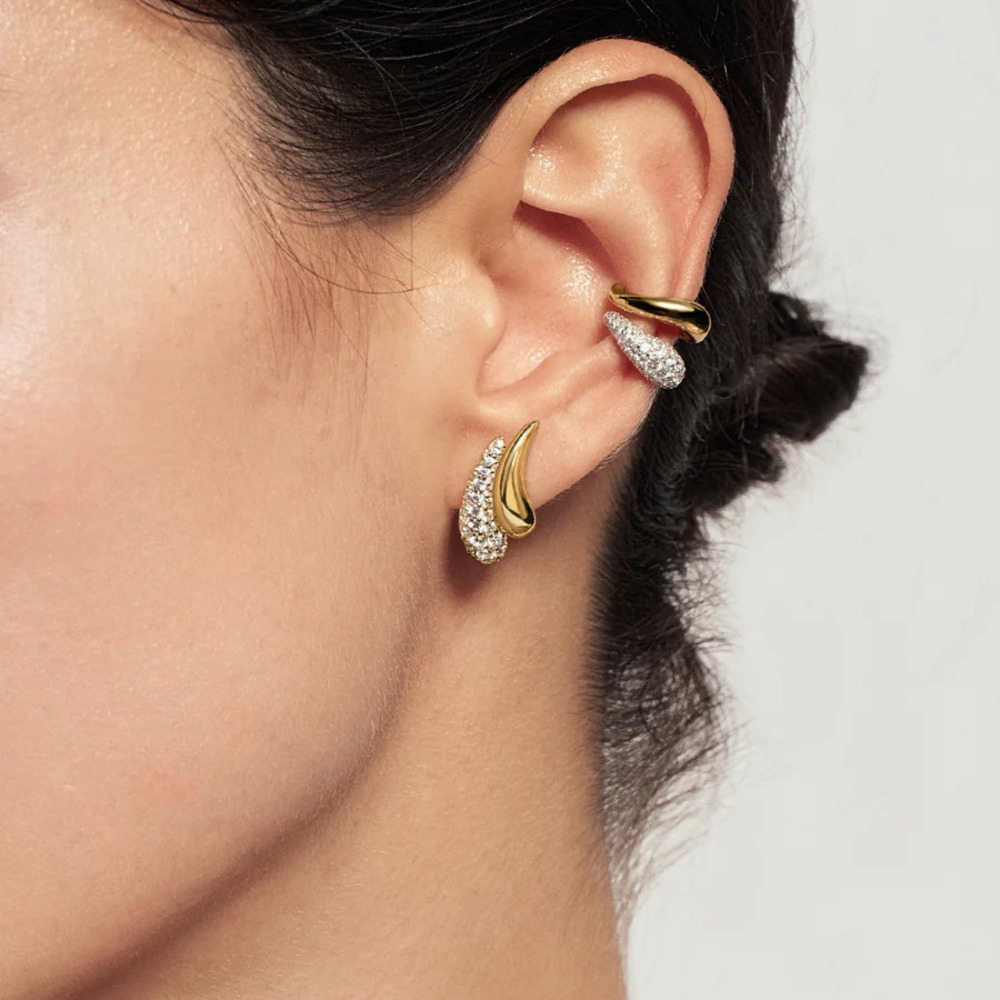 Gold Pavé & Polished Teardrop Duet Stud Earrings Ania Haie - Image 2