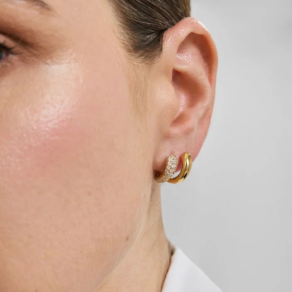 Gold Spiral Half Pavé & Polish Huggie Hoop Earrings Ania Haie - Image 2