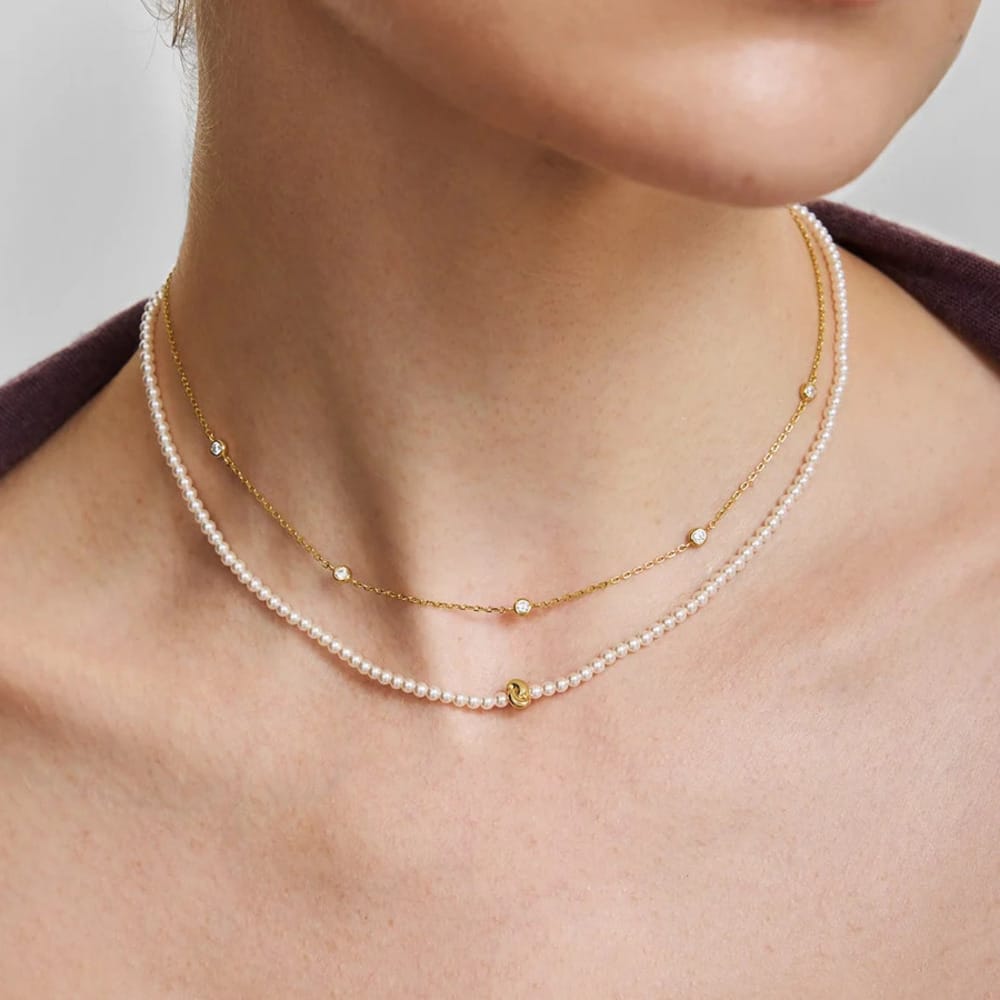 Gold Twist & Glass Pearl Beaded Necklace Ania Haie - Image 2