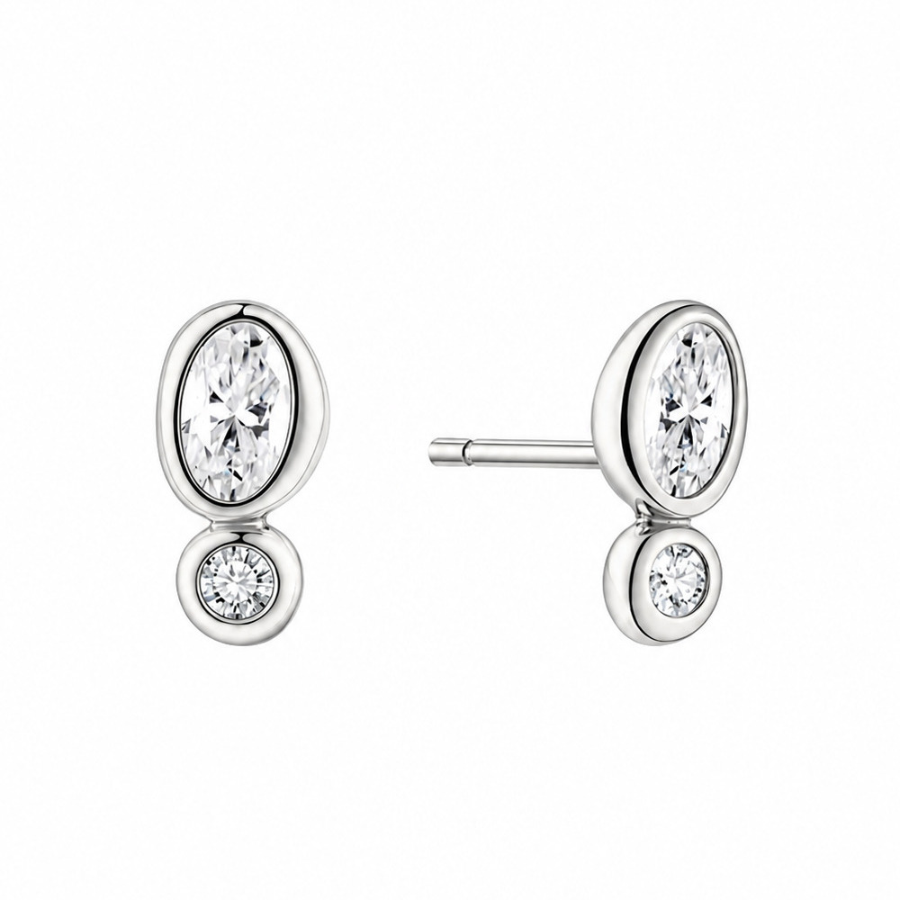 Silver Bezel Organic Pebble & Round Stud Earrings Ania Haie