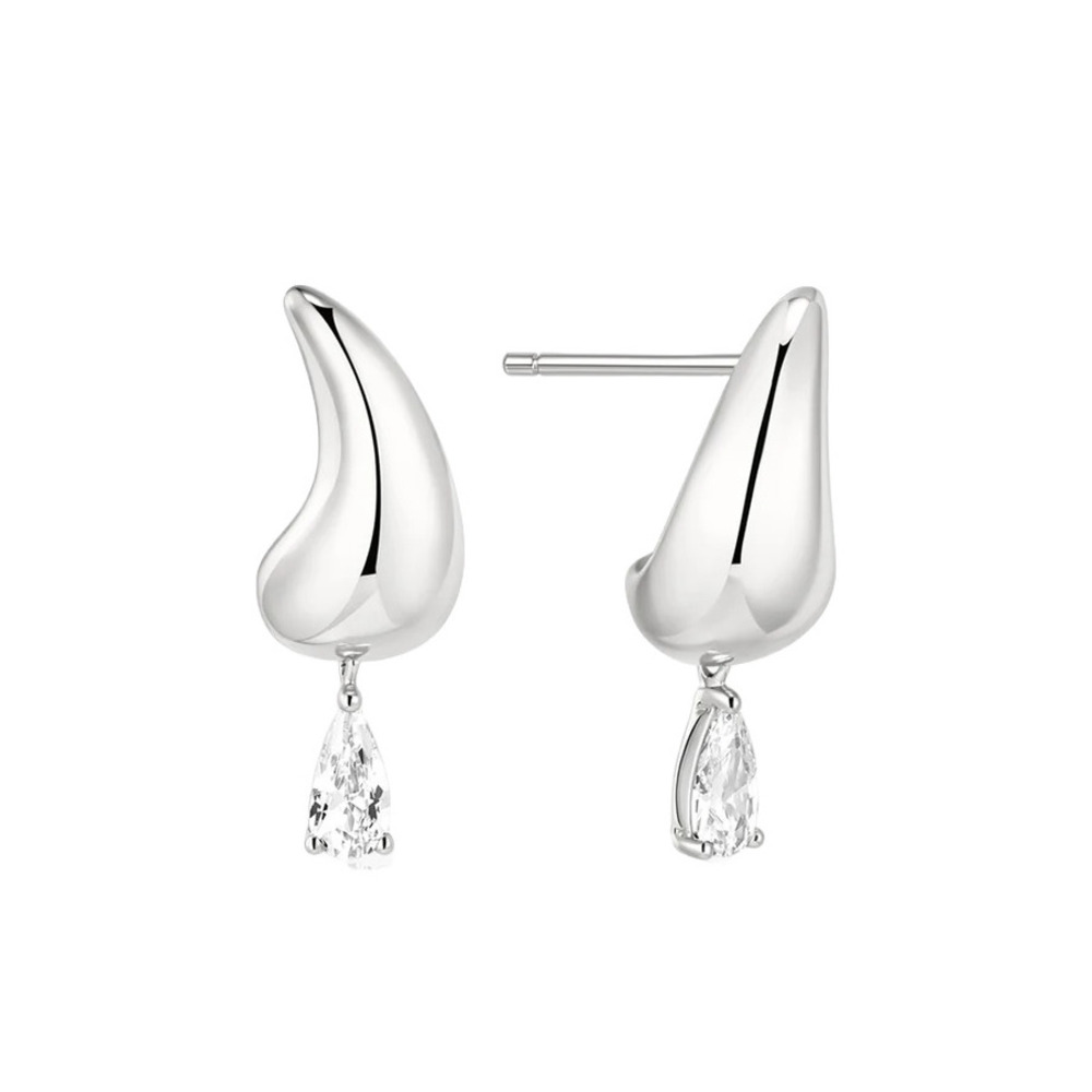 Silver Curved Teardrop Dangle Stud Earrings Ania Haie