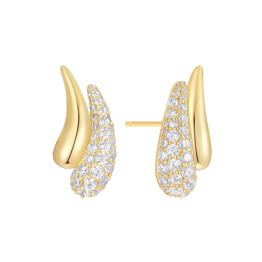 Gold Pavé & Polished Teardrop Duet Stud Earrings Ania Haie