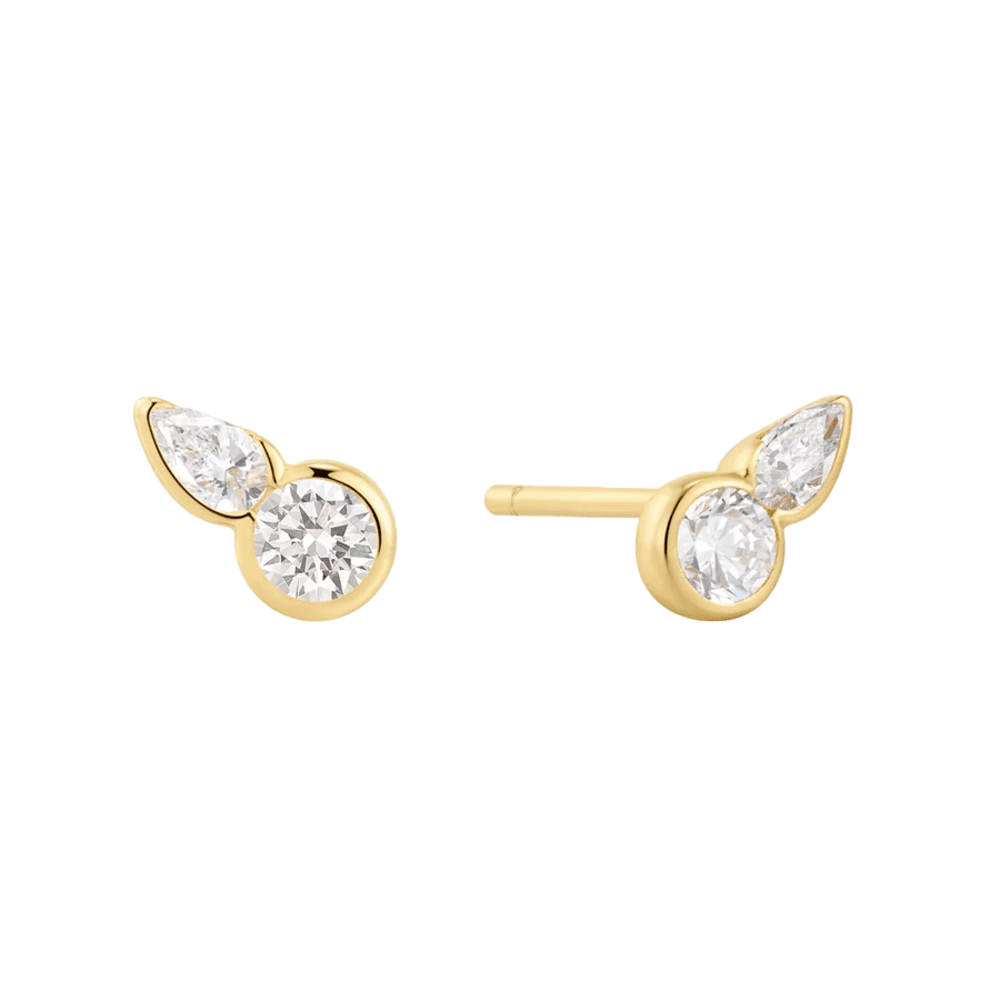 Gold Bezel Round & Teardrop Stud Earrings Ania Haie