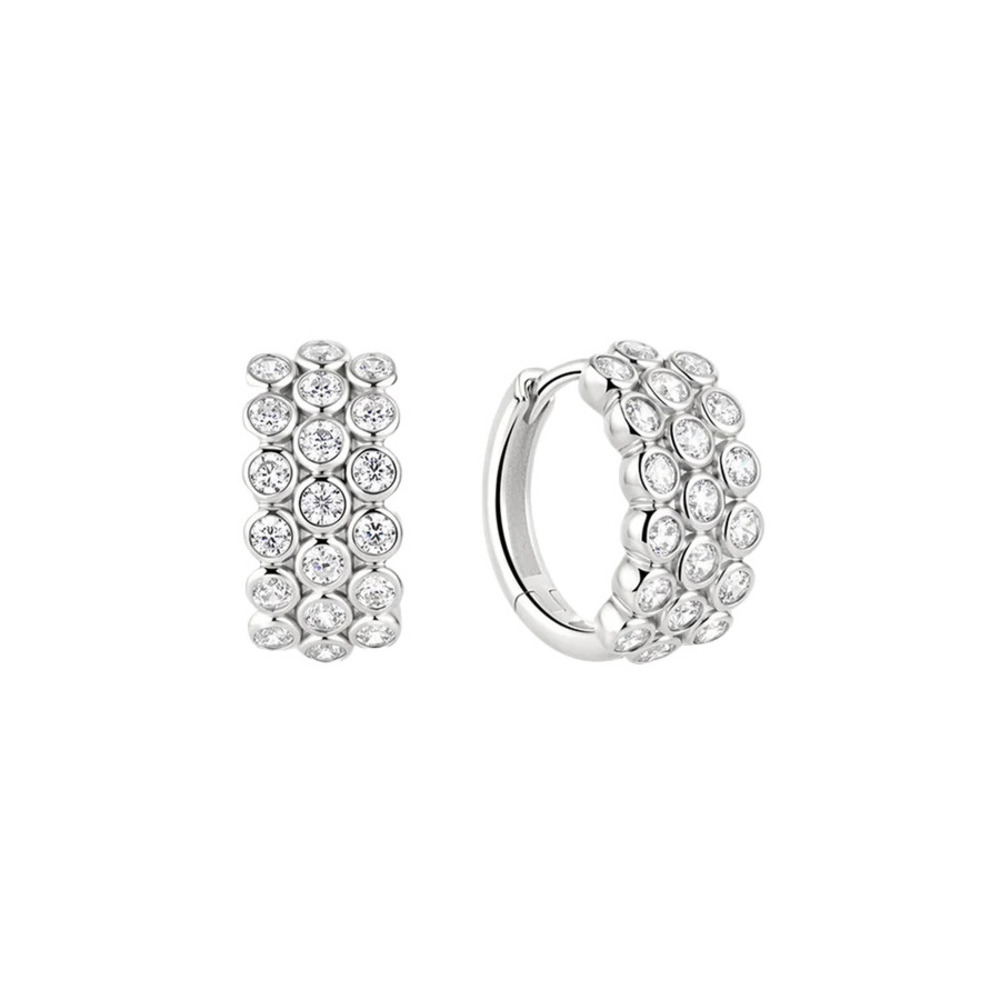 Silver Triple Row Bezel Huggie Hoop Earrings Ania Haie
