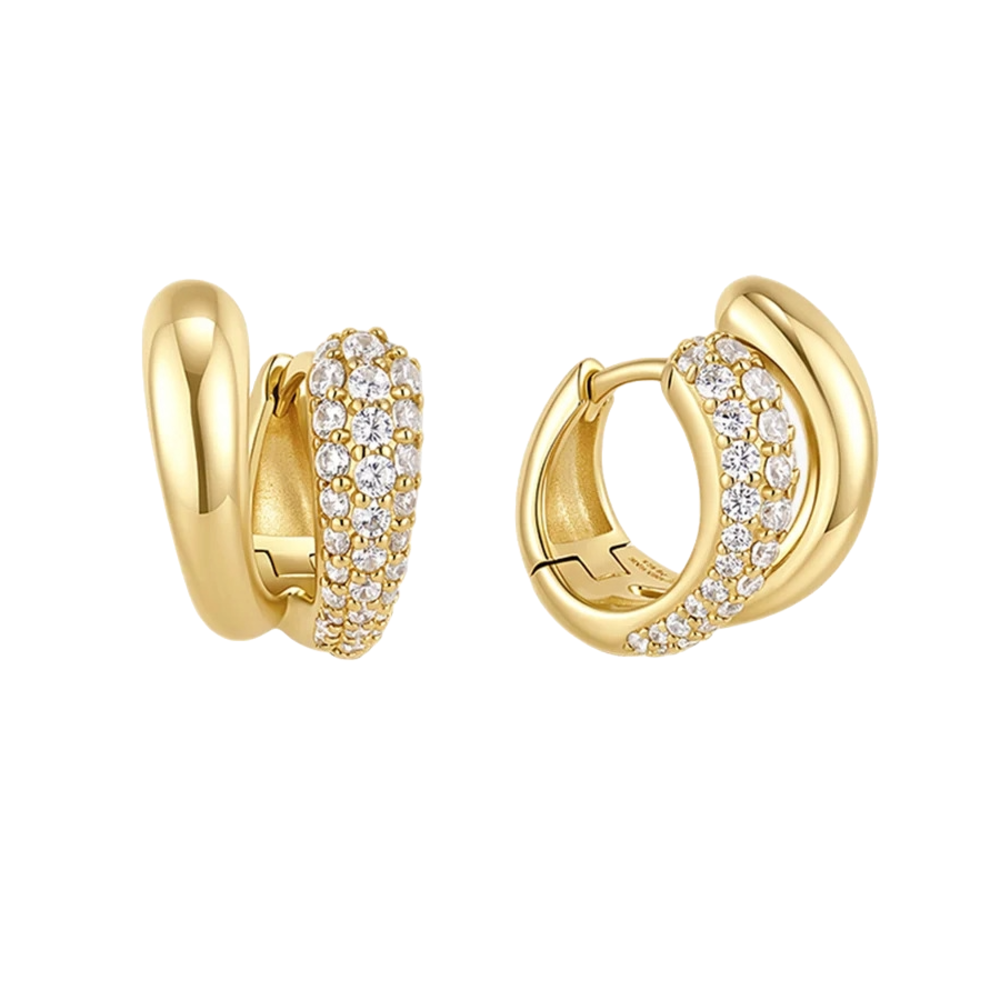 Gold Spiral Half Pavé & Polish Huggie Hoop Earrings Ania Haie