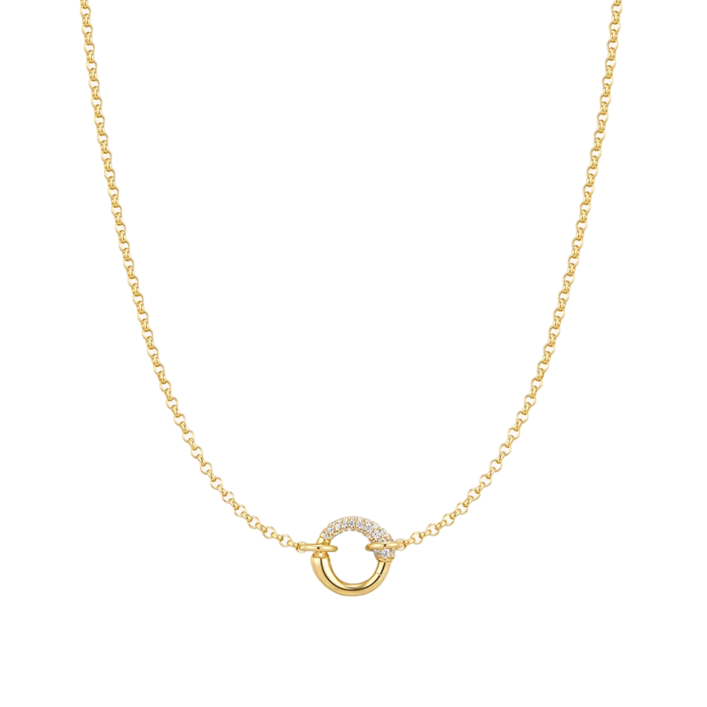 Gold Half Pavé & Polish Hoop Necklace Ania Haie