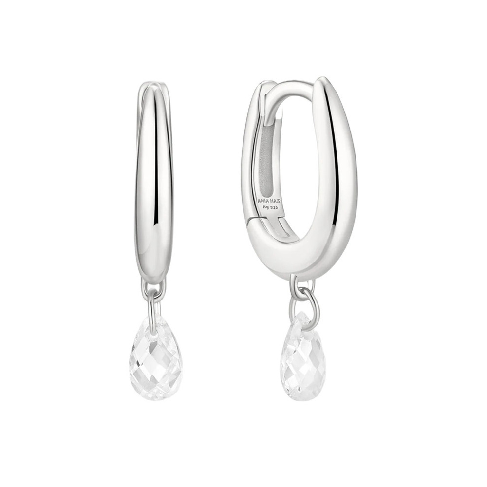 Silver Teardrop Dangle Huggie Hoop Earrings Ania Haie