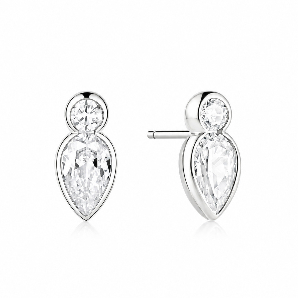 Silver Bezel Inverted Teardrop & Round Stud Earrings Ania Haie